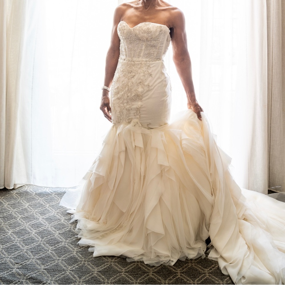 Dramatic heavy beaded mermaid wedding dress